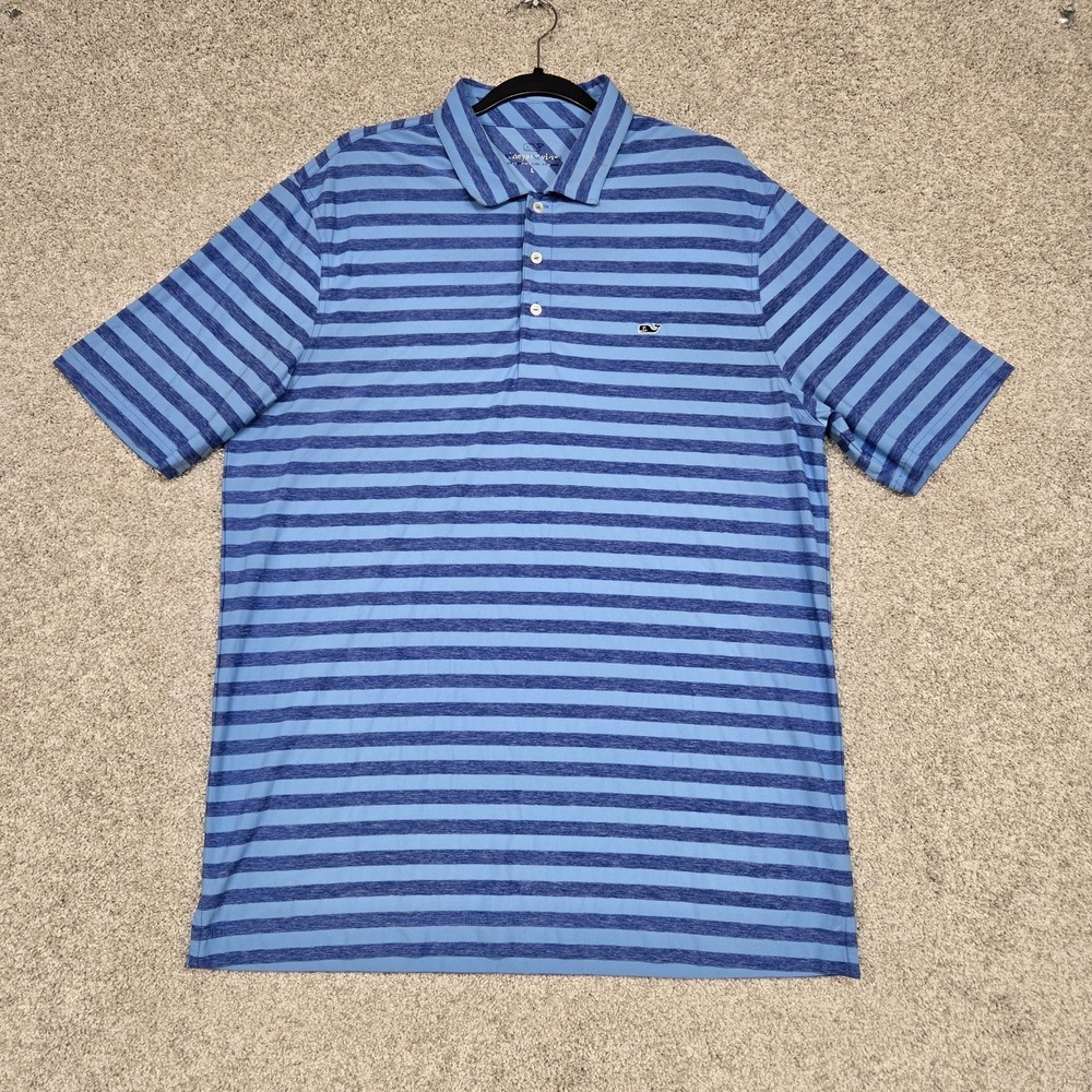 Vineyard Vines Golf Polo‎ Mens Large Blue Striped Performance Jamestown stretch
